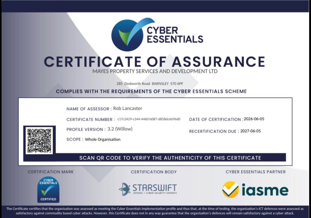 🎉 we are DELIGHTED to share that Mayes Property Services LTD are now Cyber Essentials Certified ! 🎉